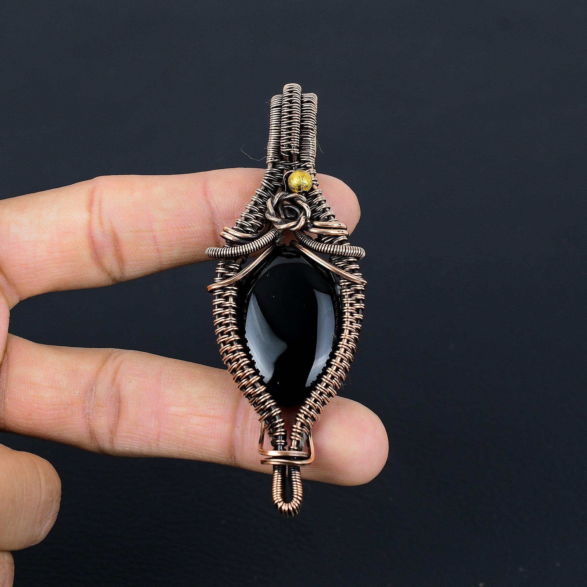 

Украшения из черного оникса, Кулон, обернутый медной проволокой 999 пробы, Ювелирные изделия из драгоценных камней ручной работы, Подарки для жены, Совершенно новый кулон 2.55 Inches