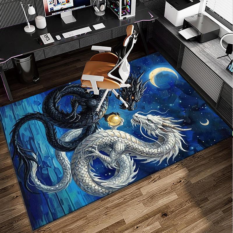 Yin Yang Dragons Office Rug Chair Mat, Game Carpet, Suitable for Front Door, Bedroom, Living Room, Desk, Holiday Gift