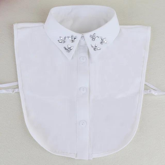 Fashion Ladies Fake Collar for Women Chiffon Fake Collar Rhinestone False Collar Lapel Detachable Button Half-Shirt Blouse Top