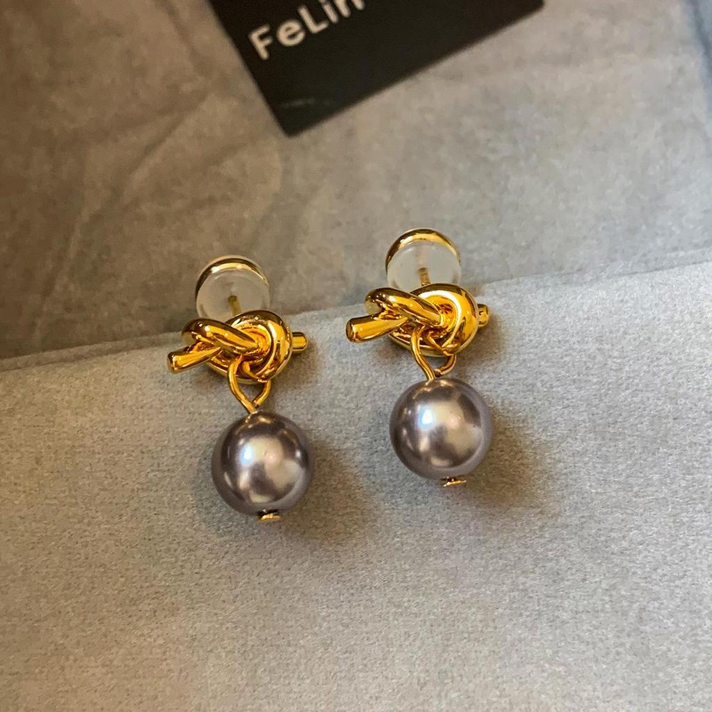 2025 New French Luxury Gray Akoya Pearl Earrings with 925 Sterling Silver Studs