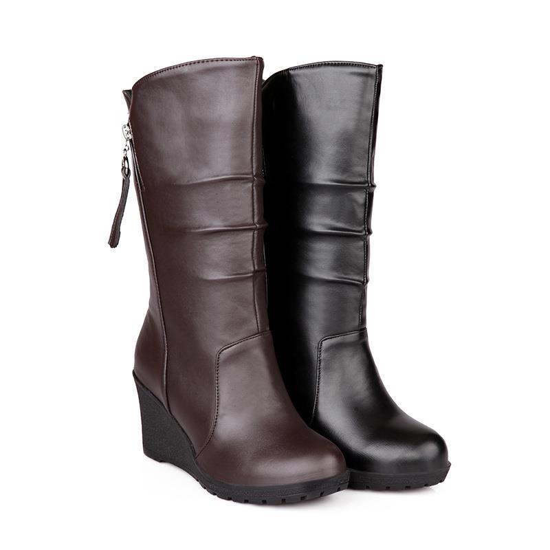 Women's Boots Mid Calf Korean Style Simplicity Casual Boot Wedges Heel Autumn and Winter Side Zipper Knight Boots Women Shoes