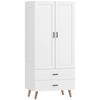 Guarda-roupa de 2 Portas, Guarda-roupa Moderno com 2 Gavetas e Varão para Pendurar para Quarto, Branco
