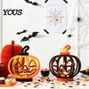 Battery Operated Pumpkin Light Halloween Lantern, LED Up Hollow Ornament, Table Centerpiece Statue with Warm for Indoor Outdoor Party Decor