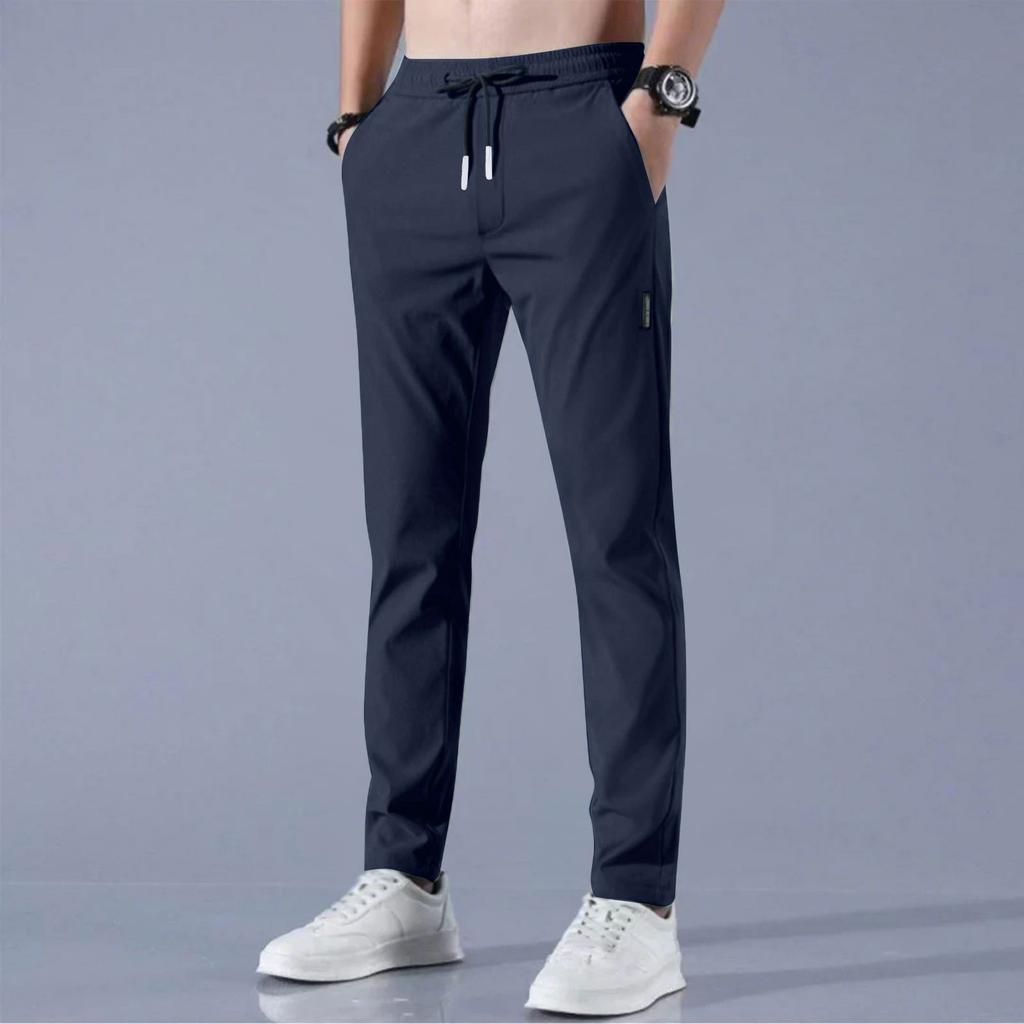 Men's Lightweight Stretchy Casual Pants with Drawstring Waist, Breathable Quick-Dry Fabric for Daily Wear
