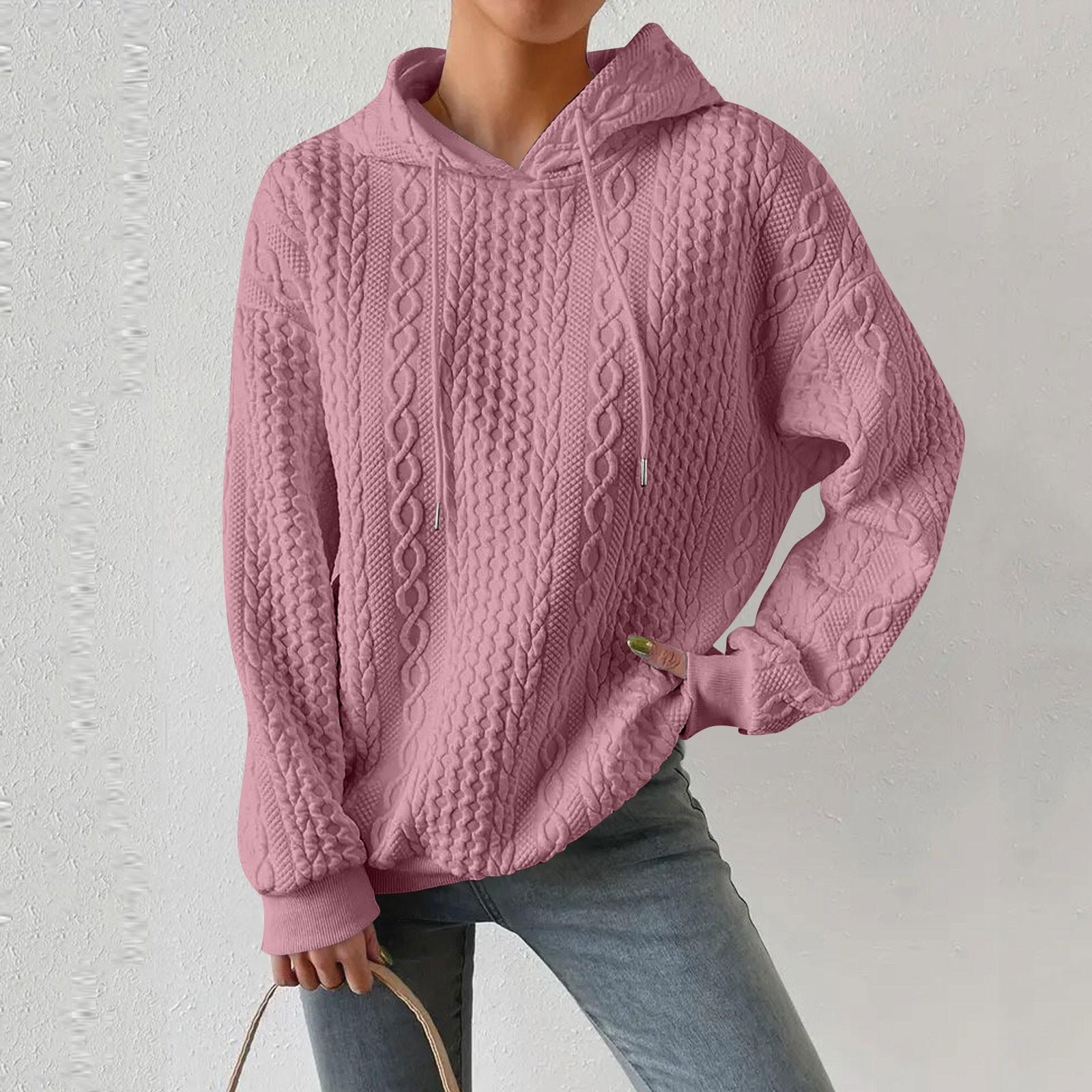 

Женские толстовки с длинным рукавом, повседневные однотонные толстовки с капюшоном на шнурке для женщин, пуловер M розовый