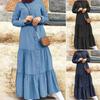 European and American Stand-up Collar Denim Button Long Dress