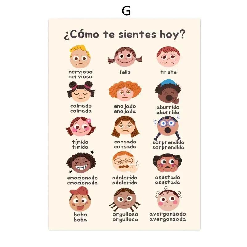 

Іспанські навчальні плакати та принти Форма Колір Число Алфавіт Час Настінне мистецтво Дитяча кімната Полотно Живопис для дитячої кімнати Cuadros 8X12inch 20x30cm