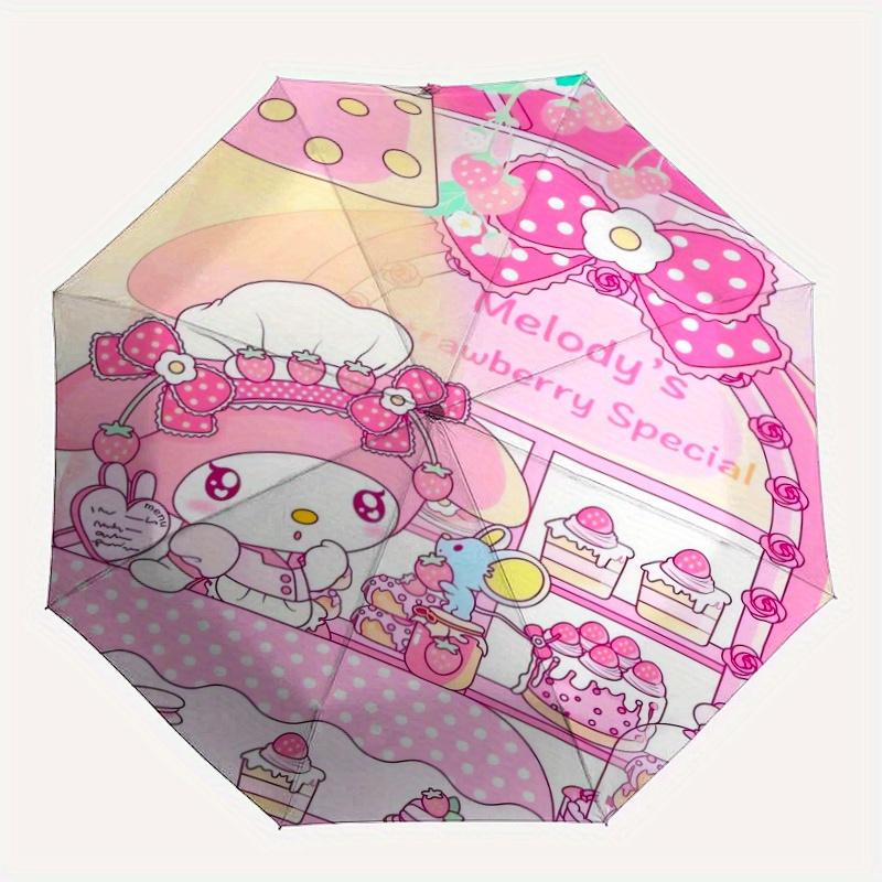 My Melody 's Dessert Shop Automatic Open/CloseCartoon Umbrella-CuteUmbrella with Cute Design, Portable 3-Fold Compact Umbrella for Men & Women, Valent