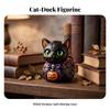 Cat Figurine with Jack-O'-Lantern Playful Pumpkin Decoration Gothic for Desks