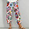 Women Plus Size Loose Fit Floral Paisley Printed Cross Hem Cropped Pants