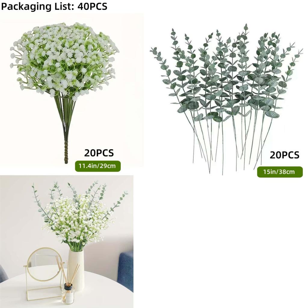 20/40/60pcs Mix Eucalyptus Leaves Stems Bulk Artificial Eucalyptus Leaves Artificial Green Plant Set for Wedding Home Gift Decor