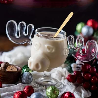 Yousheng Weihnachts-Hirsch-Tasse, 240 ml, klares Glas, elchförmige Tasse, Weihnachts-/Urlaubs-/Film-Kaffeetassen, Geschenke für Familie, Freunde, Party-Trinkzubehör