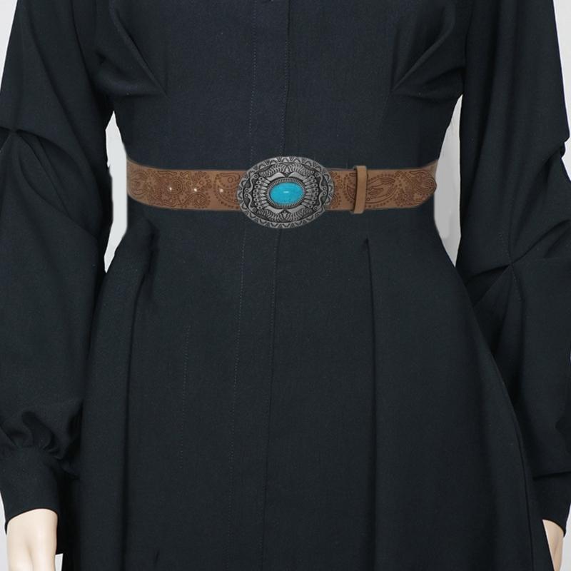 Girls PU Belt Motorcycle Embossed Pattern Waist Belt Fashion Enthusiasts Belt Coat Dress Female Decorative Waistband