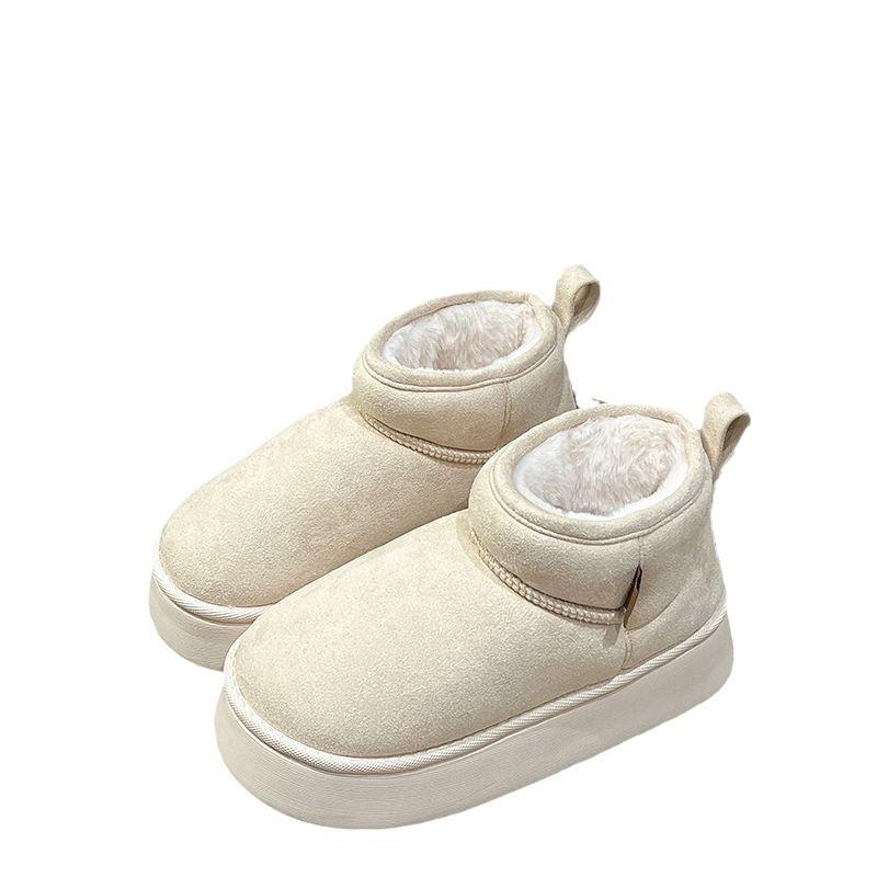 White platform snow boots women's winter 2025 new piled thickened short tube fluffy short cotton boots bread shoes