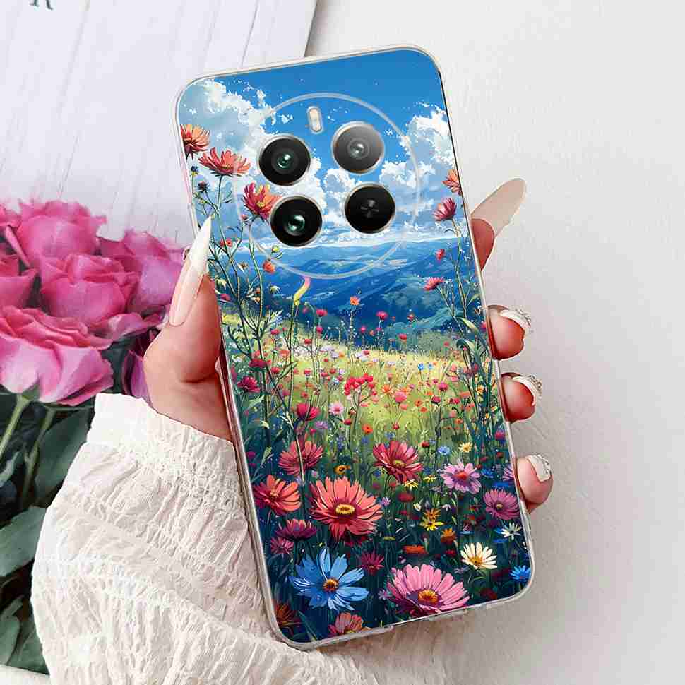 For Realme 12 Pro RMX3842 6.7" Summer Lotus Cute Cat Soft Silicone TPU Cover For Realme 12Pro+ 12Pro Plus RMX3840 Bumper Shell