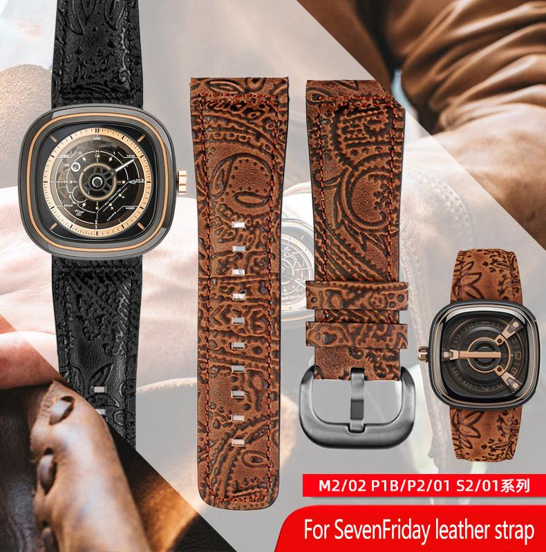 For Bracelet For Seven Friday Watch Strap Men's Square Mechanical M2/02 M3 T2 S1 Vintage High Quality Pattern Leather Watchband 28MM