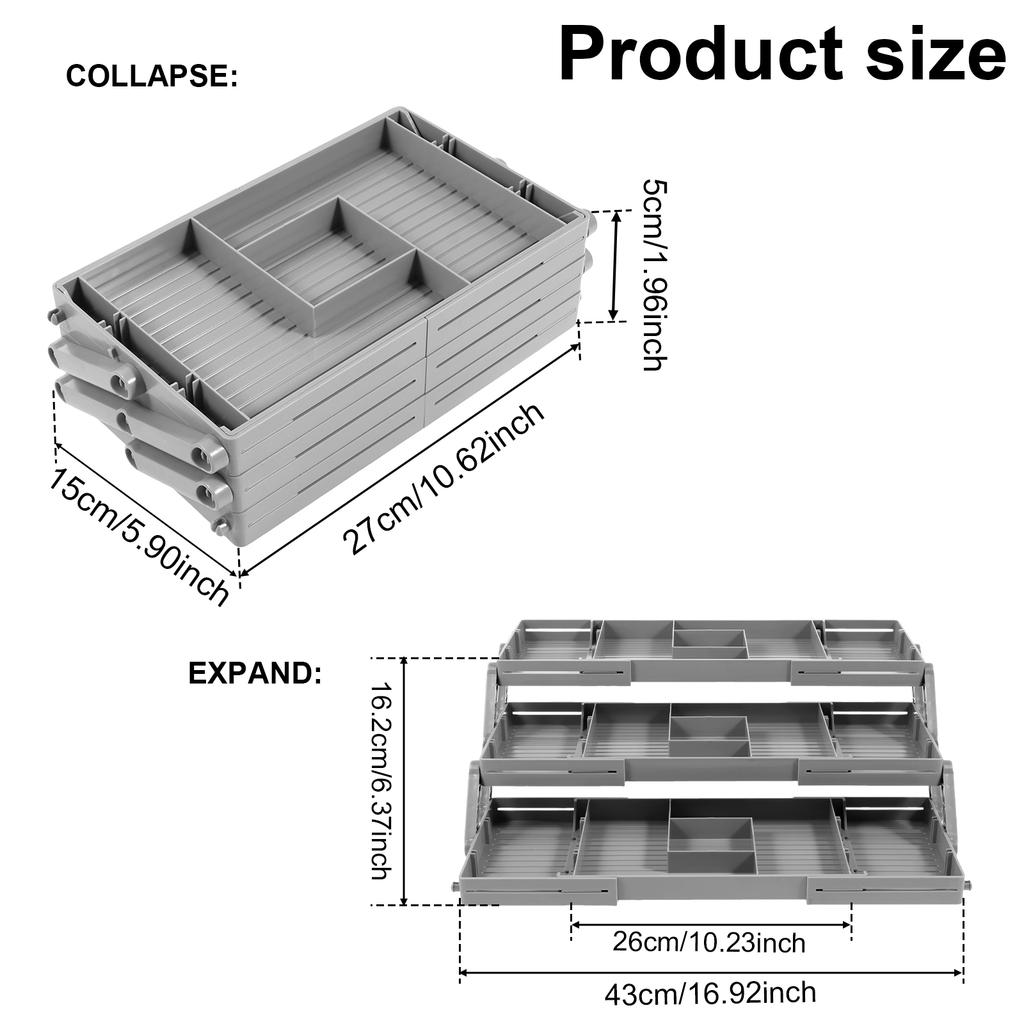 2/3 Tier Drawer Organizer Storage Tray Expandable Drawer Organizer Plastic Multi Level Folding Desk Jewelry Storage Organizer