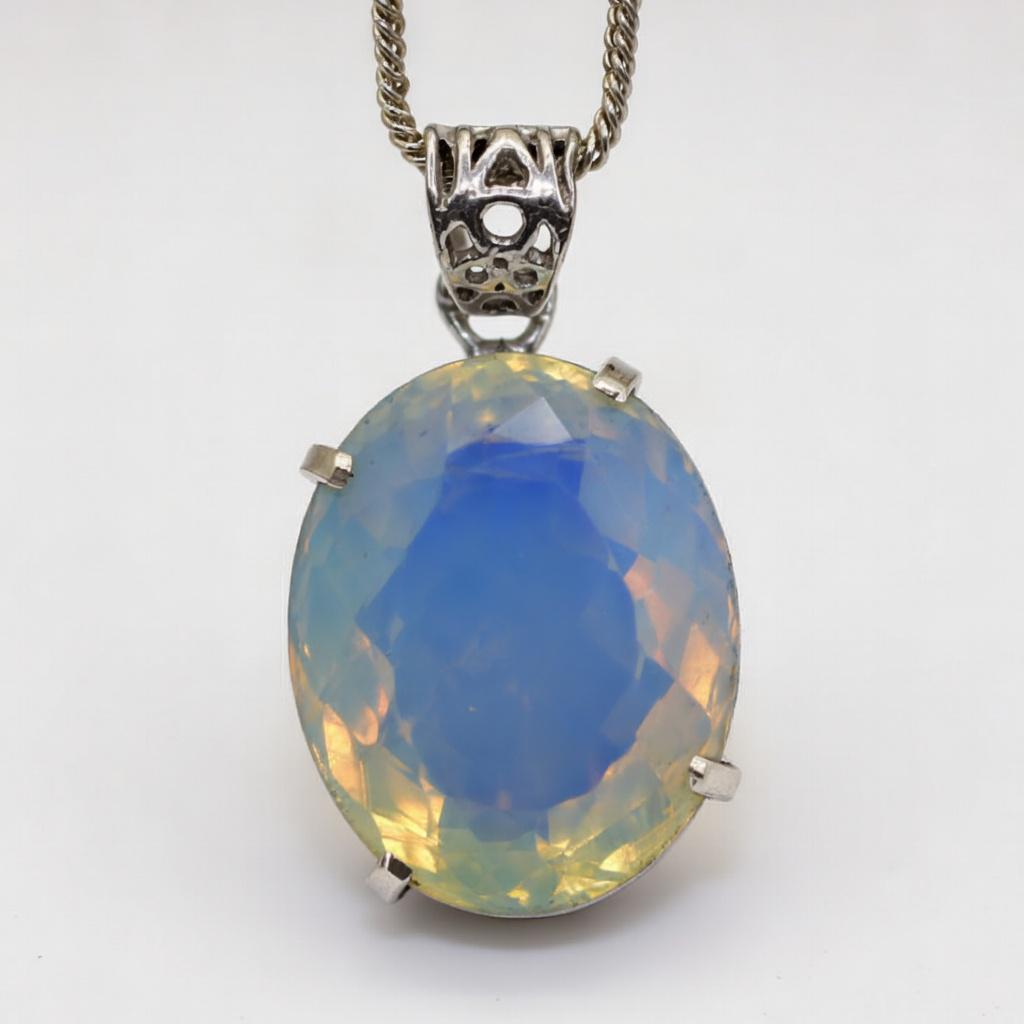 Lab-Created Opal Pendant 925 Sterling Silver Oval Cut 73.65 ct Gems October Birthday Birthstone