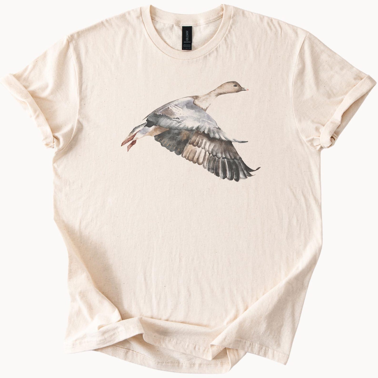 Flying Goose Watercolor Art Graphic T Shirt Nature Bird Lover Gift Goose Illustration Tee Wildlife Animal Shirt Artistic Goose Top 100