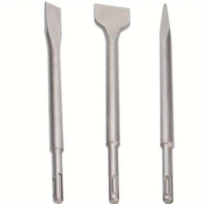 3Pcs/set Pick Alloy Chisel Round Handle Four Pits Alloy Pointed Chisel Flat Chisel Concrete Wall Slotting Shovel
