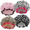 Waterproof Shower Cap Leopard Print Double Layer Elastic Shower Hair Cover Reusable Wave Point Shower Cap Bathroom Supplies
