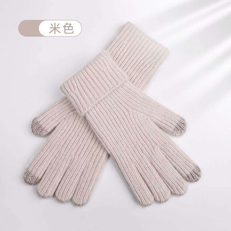 New wool knitted warm gloves finger cold-proof thickened cashmere soft skin-friendly women's touch screen gloves