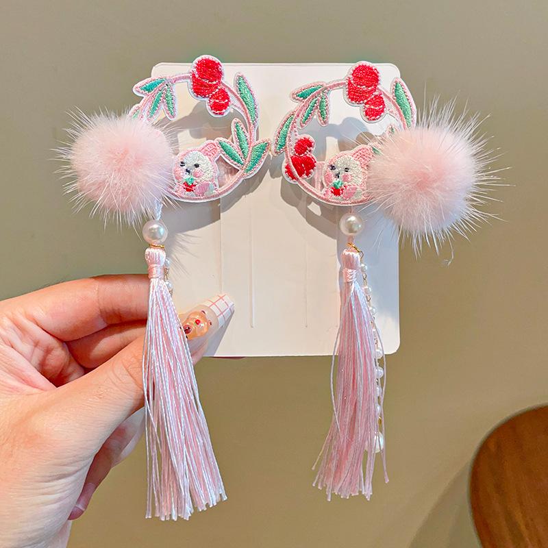 Mid-Autumn Hanfu Fairy Hair Clip - Women's & Children's Ancient Style Floral Tassel, Sweet Accessory for Girls