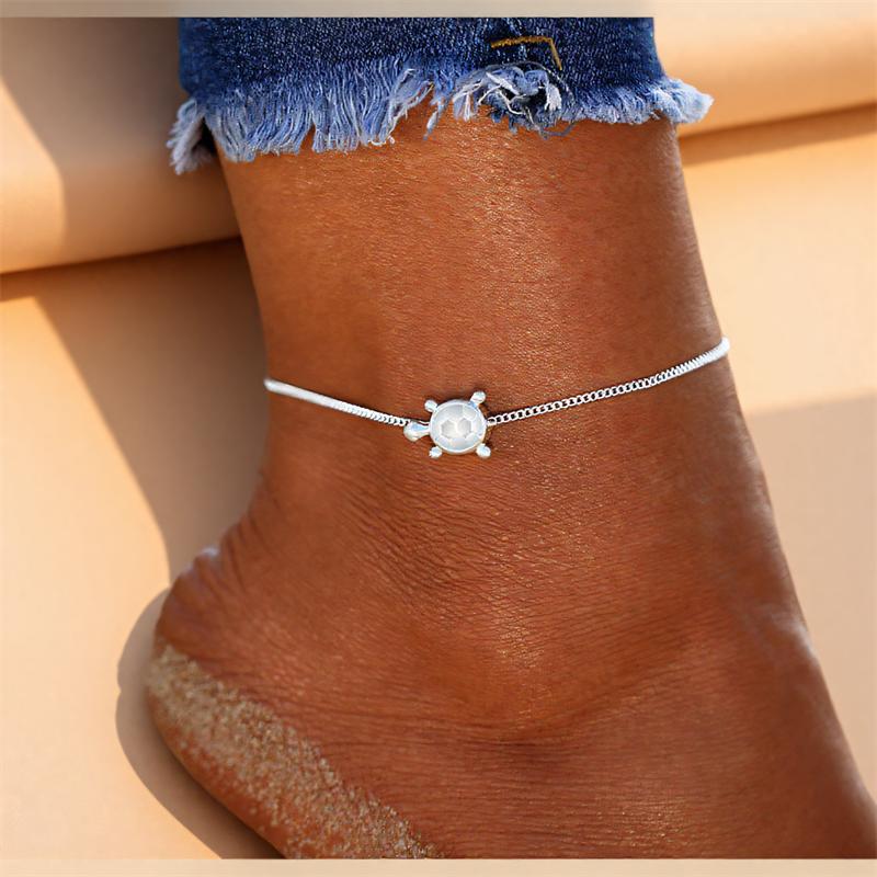 Female Cute Sea Turtle Snake Chain Anklets For Women Vintage Silver Ankle Bracelet Beach Anklet Jewelry Summer Accessories