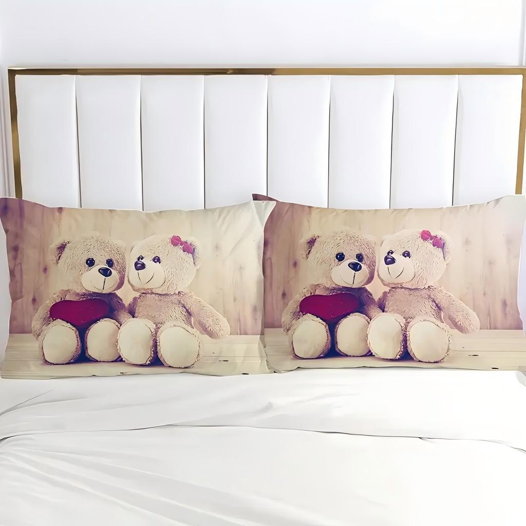 Cute Plush Bear Pattern 3D Printed Duvet Cover Luxury Retro Couple Style Soft Bedding Set Valentine's Day Gifts Quilt Cover