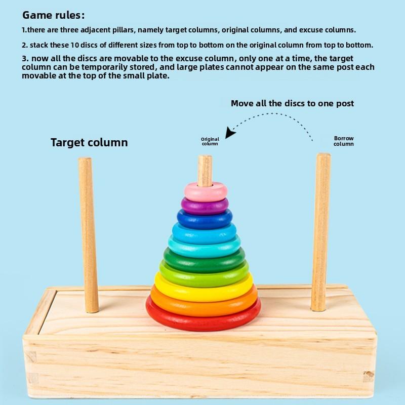 Wooden Stacking Toy Rainbow 10 Layer Tower For Early Education And Brain Development