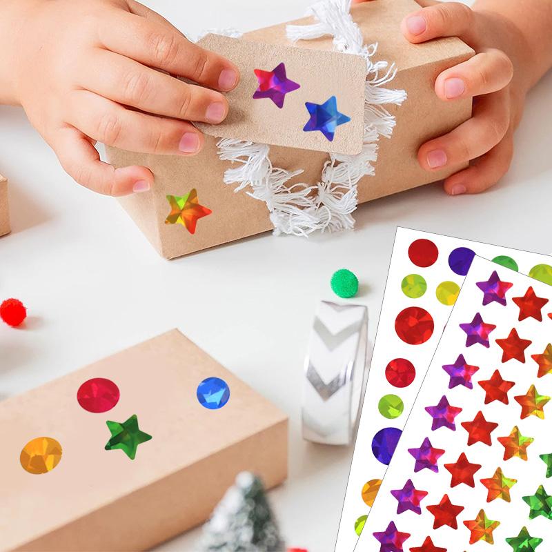 Star Dot Hearts Paper Sticker for Kids Reward Birthday Party Favors Glitter Foil Sticker Reward Chart Labels Gift DIY Decoration