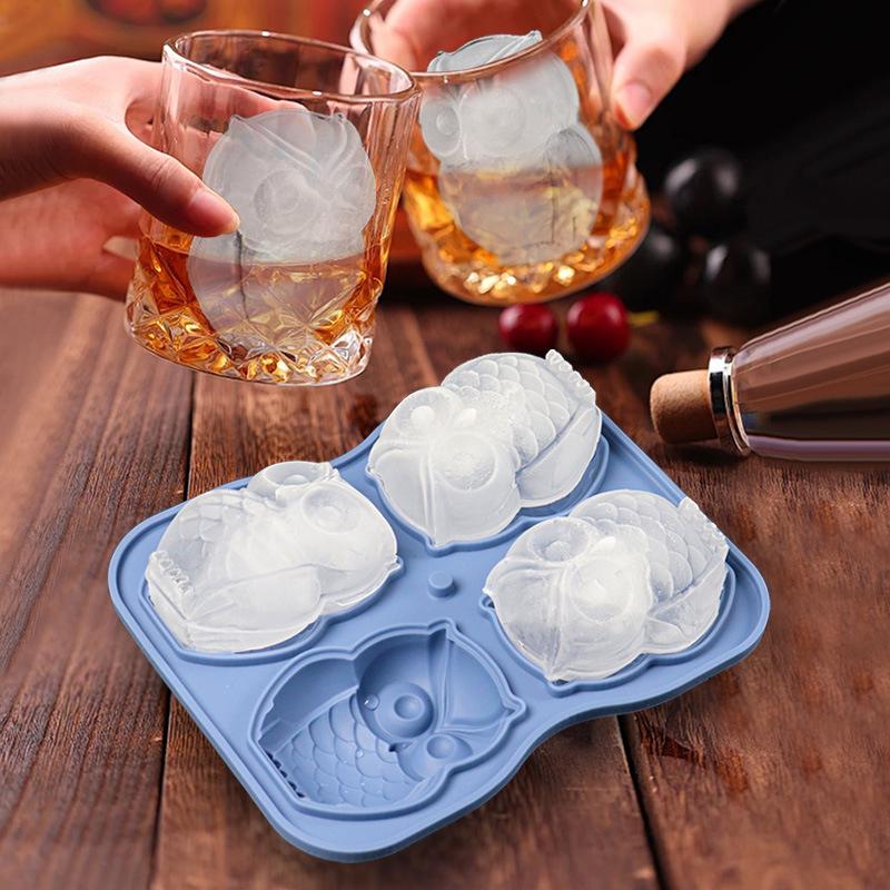Cute Owl Ice Cube Mold, Owl Shapes Ice Cube Tray, Silicone Ice Mold Fun Shapes, Make 4 Large Owl Ice Balls