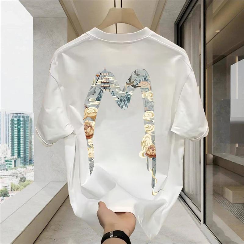 T-Shirt Top Versatile Heavy Men'S And Women'S Same Style Printed Classic Letter M Round Neck Pure Cotton Short Sleeves