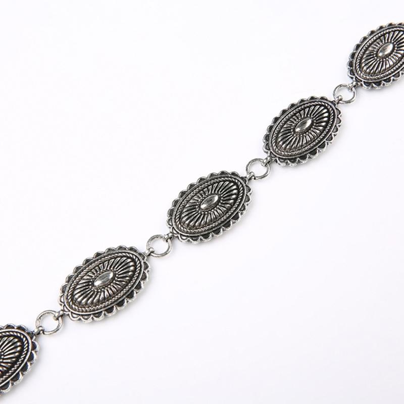 Women Alloy Waist Belt Ethnic Style Adjustable Waist Belt Metal Women Dress Shirt Waist Belt with Carved Flower Buckle