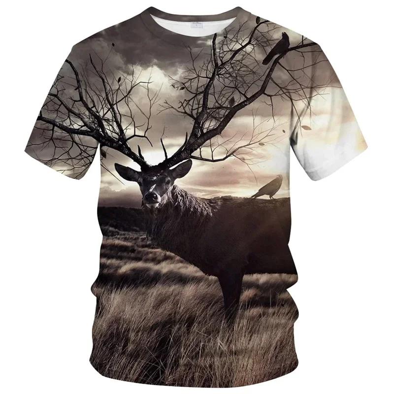 

Літні футболки з 3D-принтом «Лісовий олень» Вуличний одяг, чоловіча мода, повсякденна футболка з круглим вирізом і короткими рукавами, футболки, топи, одяг L