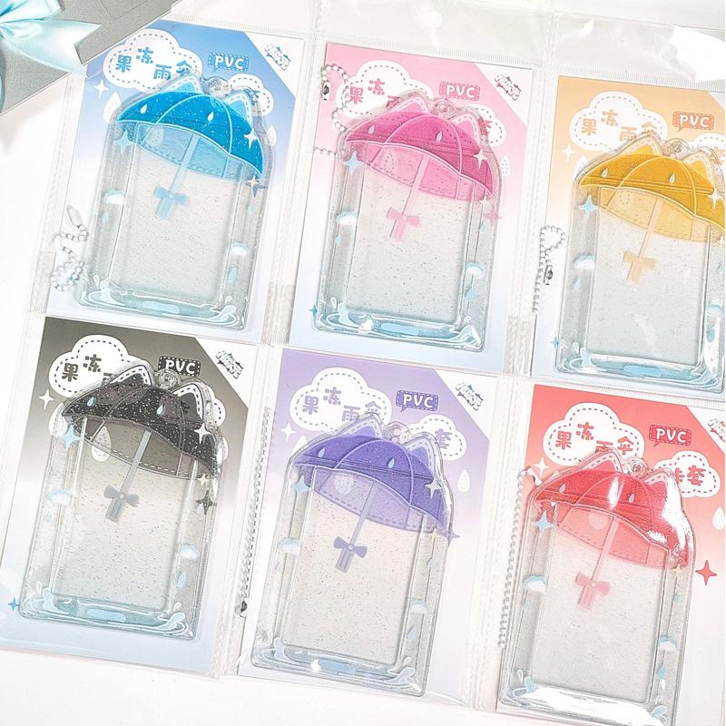 3 Inch Clear Umbrella Photocard Holder PVC Keychain Photo Card Holders ID Badge Holder Card Display Desktop Decor Card Sleeve