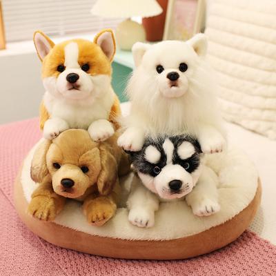 Simulation Pet Husky Corgi Plush Toy Cute Cartoon Animal Labrador Stuffed Doll Home Decor Gifts For Girl