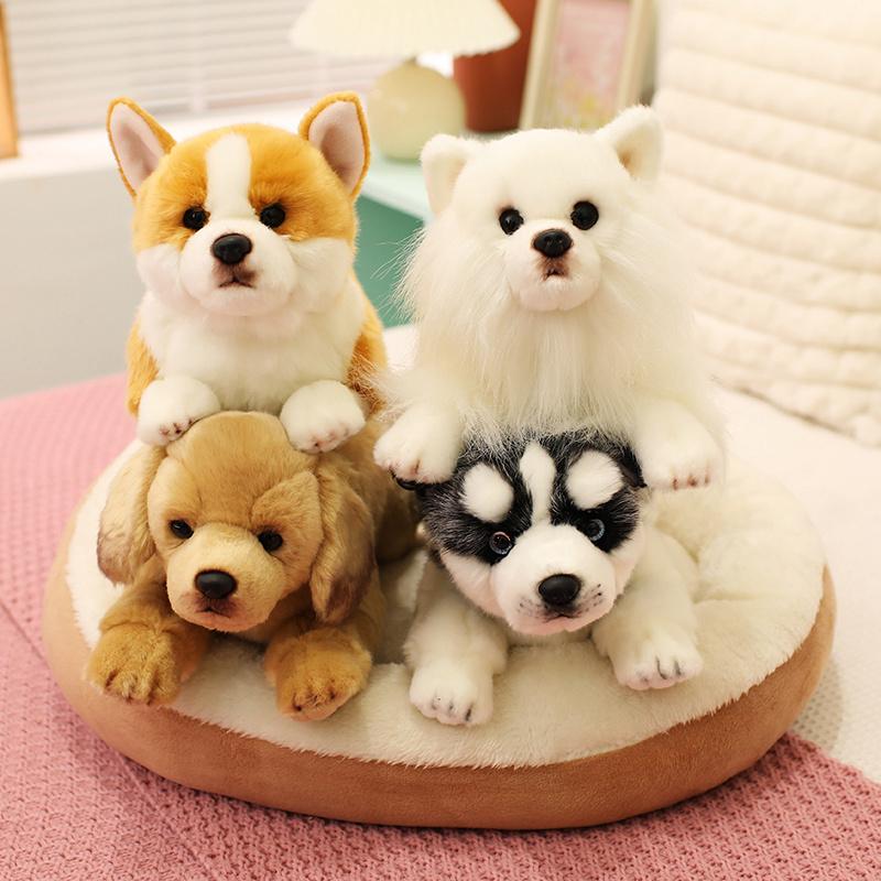 Simulation Pet Husky Corgi Plush Toy Cute Cartoon Animal Labrador Stuffed Doll Home Decor Gifts For Girl