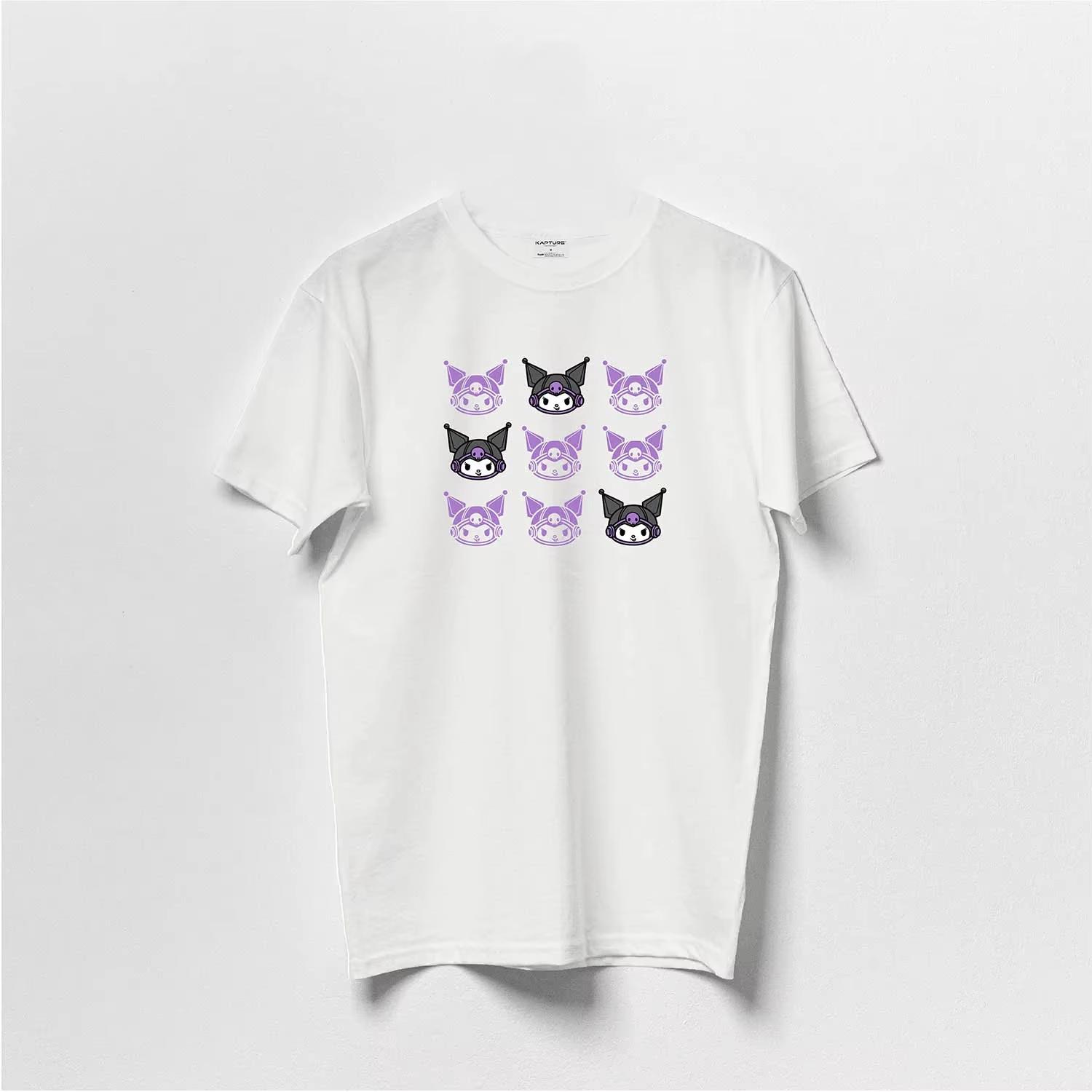 

2026 new Summer Kuromi Cute Print Tee Casual Short Sleeve Cotton Tops for Adults Kids Sweet Kawaii Style Daily Outfit S