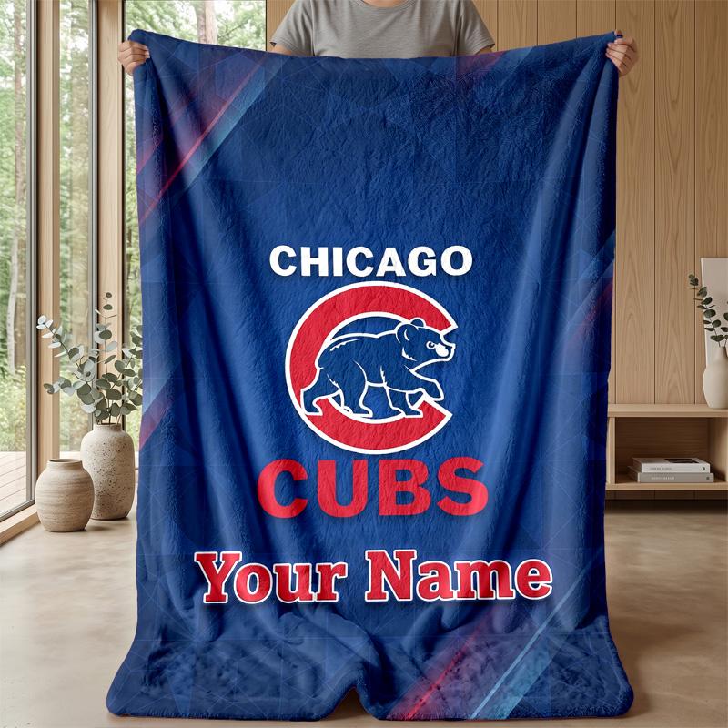 Chicago Cubs Custom Flannel Throw Blanket Print Your Name Text Soft Warm Blanket Holiday Present