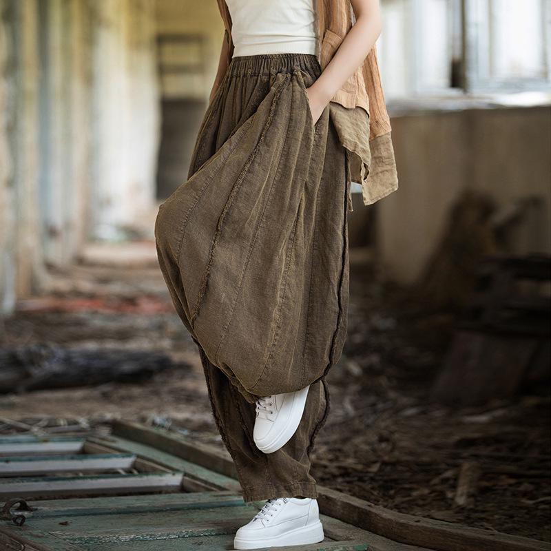 

2025 Spring/Summer Women s Casual Cotton Linen Patchwork Pants One Size