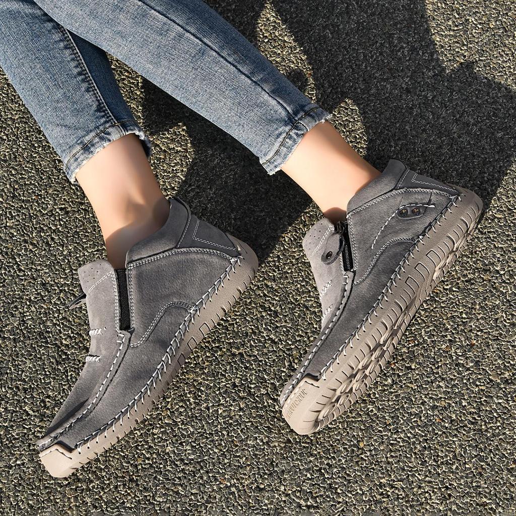 Women's Plus Size Casual Slip-On Leather High-Top Shoes: Stylish Outdoor Spring Footwear