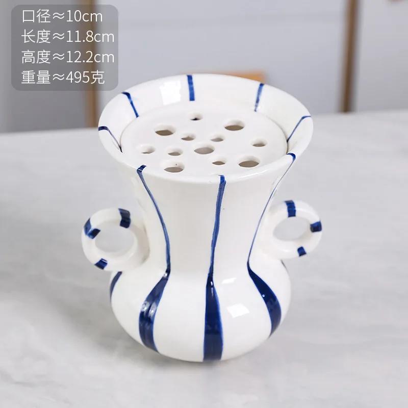 European Style Ceramic Amphora Striped Vase Hydroponic Flower Arrangement Container Living Room Dining Table Floral Vase Gifts