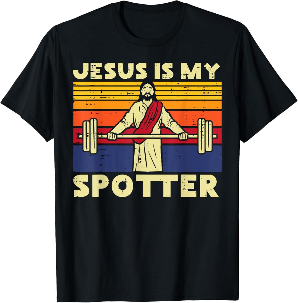Fitnessstudio Jesus Ist Mein Spotter Christliches Workout Gewichtheben Männer Frauen T-Shirt Lässig Lustig Vintage Rundhals Grafik T-Shirts