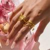 Stylish Floral Pendant Tassels Rings With Freshwater Pearls Stainless Steel Fashion Jewelry For Women