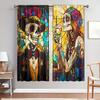 2pcs Colorful Glass Window Skeleton Love Printed Curtain for Halloween Home Decor - Rod Pocket Window Treatment for Bedroom