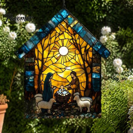 Decorative Acrylic Rainbow Prism Nativity Scene Sun Catcher, Stained Glass Effect Suncatcher, Hanging Decor Window Ornament for Home Religious