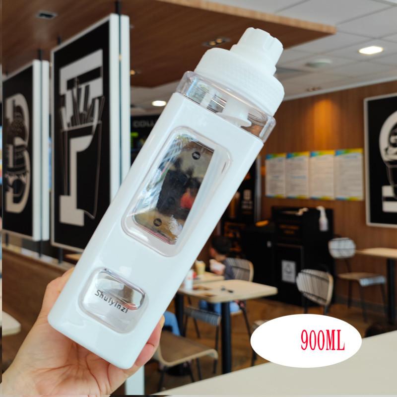 900ml Portable Plastic Water Bottle Cartoon Sealing Straw Drinking Lightweight белый