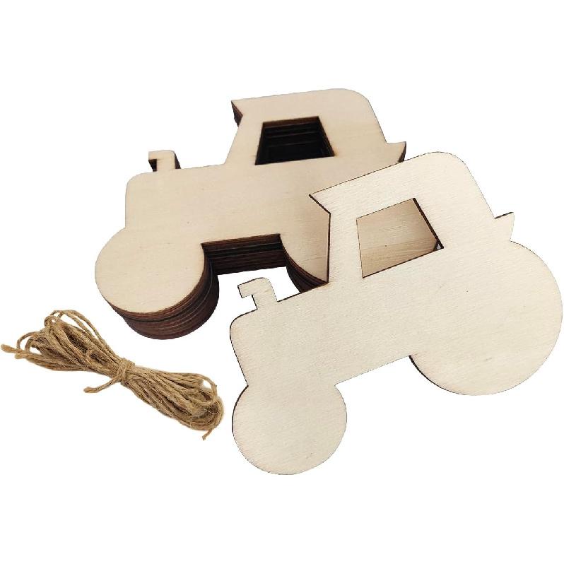 30 Pack Unfinished Wood Car Cutouts Crafts Wooden Truck Vehicles to Paint Tractor Shape Cutouts Paint Wooden Cars Hanging Ornaments DIY Gift Tags for