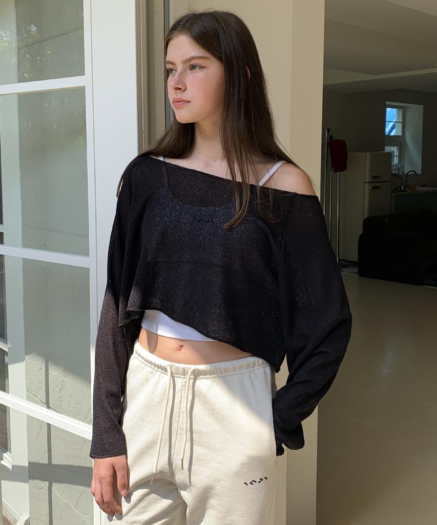 INJIACTIVE Linen Crop Top Black